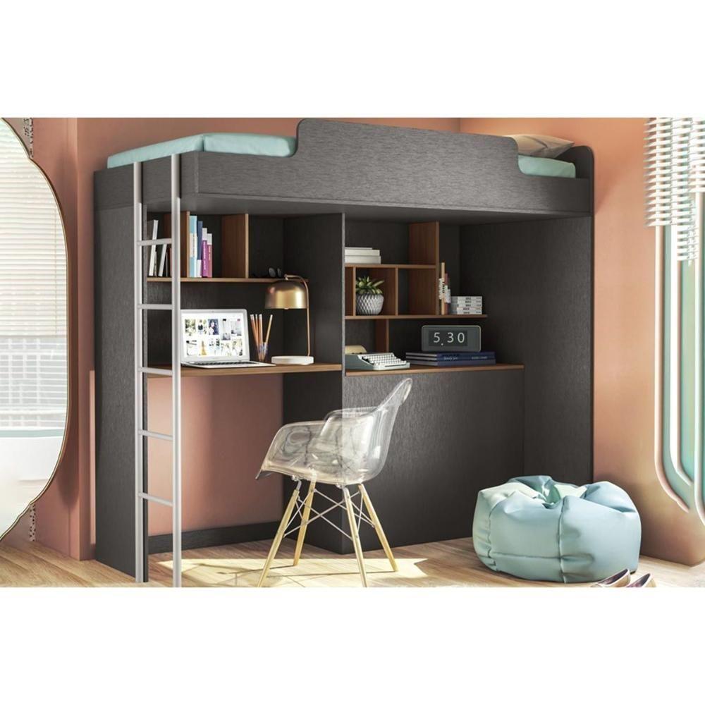 Miniatura Beliche Multifuncional Office New (cama+bancada+baú+nicho+prateleiras) Grafite-jatobá - Santos Andirá