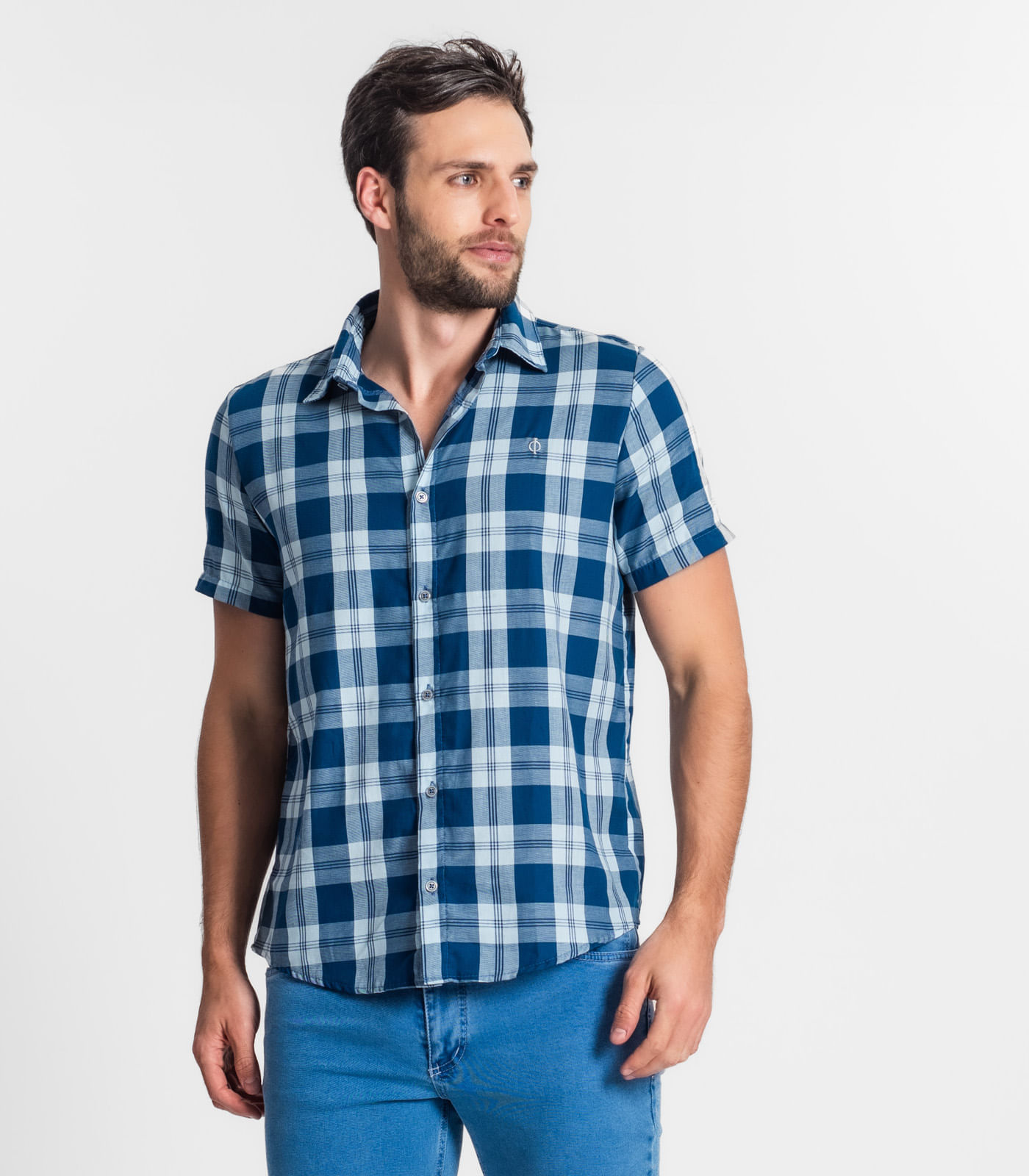 Miniatura Camisa Masculina Xadrez Diametro Azul G