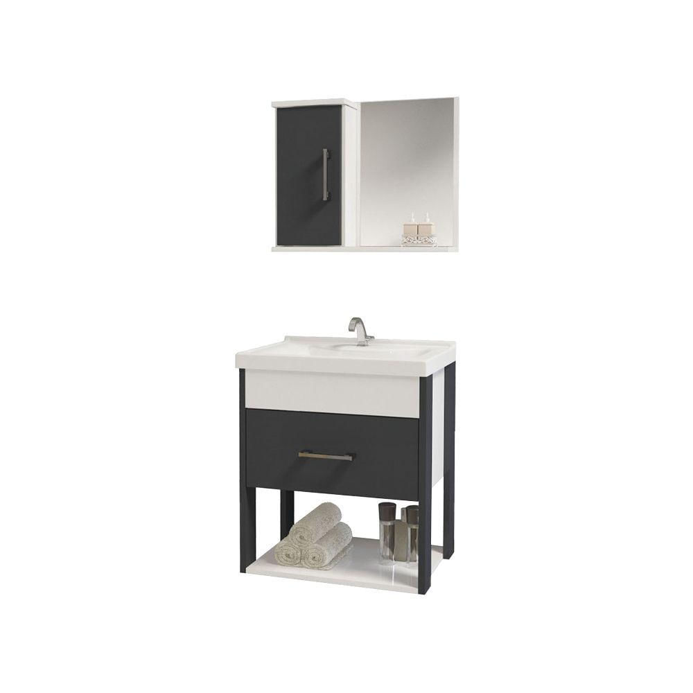 Miniatura Conjunto Gabinete Inferior E Superior Banheiro 1 Porta 1 Gaveta Rubi - Cinza Titanium - Cinza