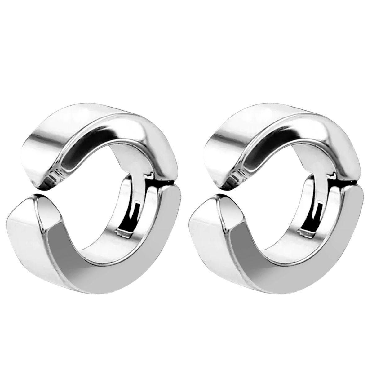 Miniatura Brinco Argola Masculino Pressão Aço Inox 1 Par + Feminino