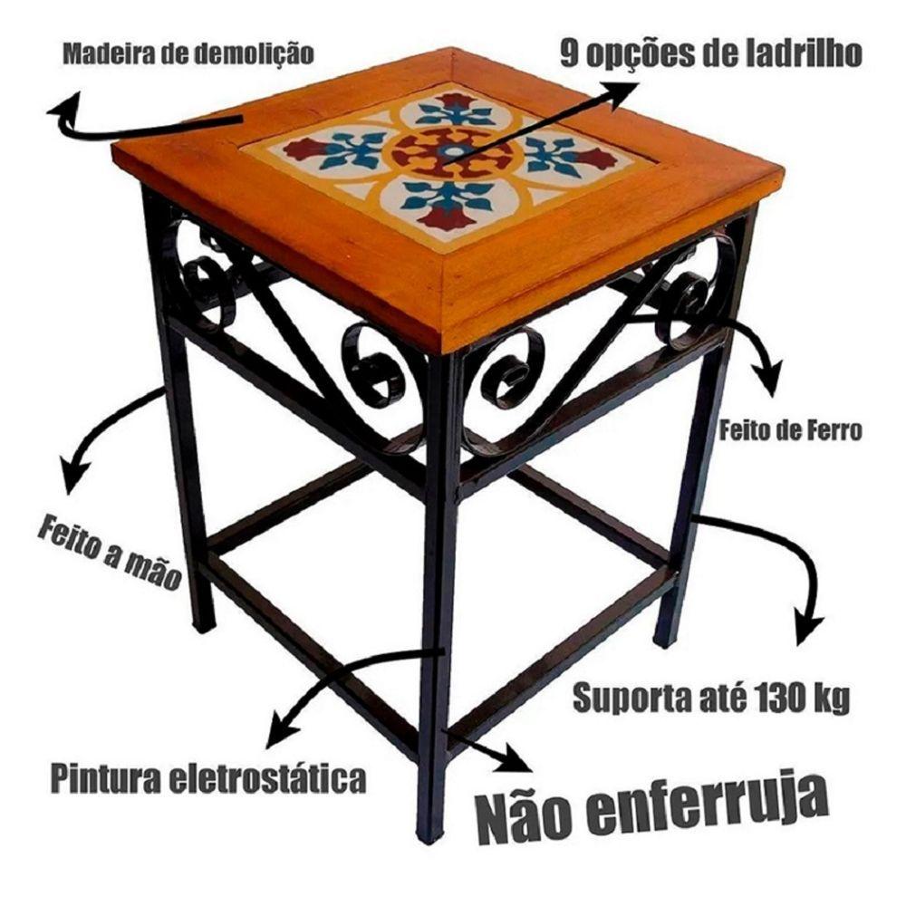 Kit 2 Bancos De Ferro E Madeira Rústico Com Ladrilho A3