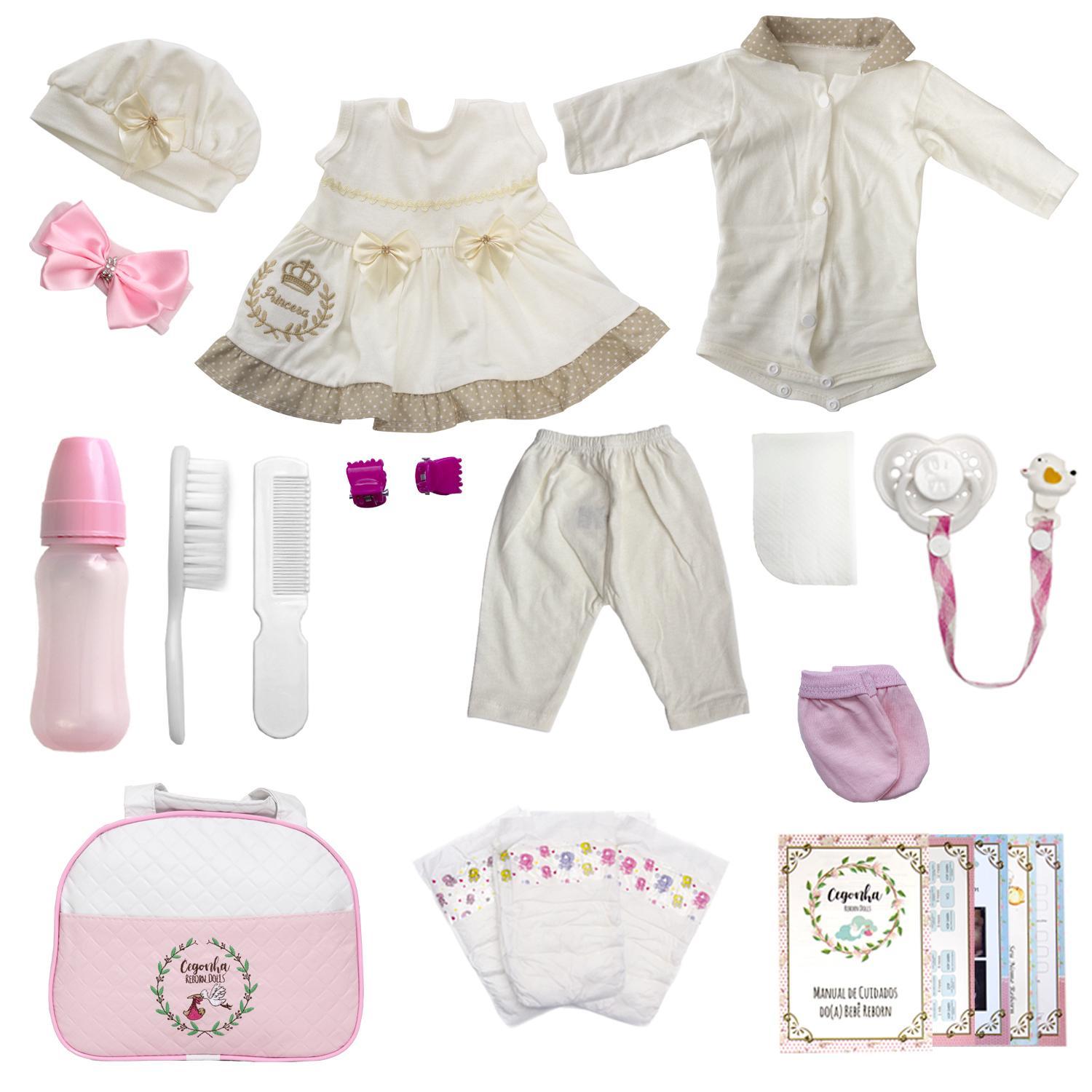 Miniatura Boneca Reborn Loira 100% Silicone Com Bolsa Vários Itens