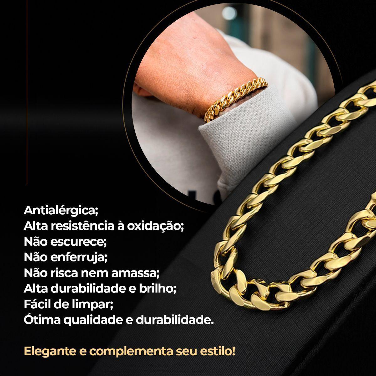 Relógio Masculino Banhado A Ouro + Cordão + Pingente Cruz +