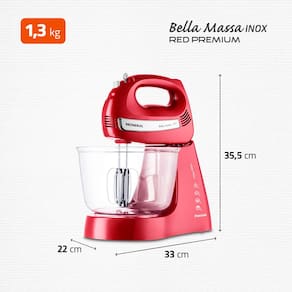Batedeira Mondial Premium Bella Massa Inox B-29 NP com 4 Velocidades e 500W – Vermelha 110V