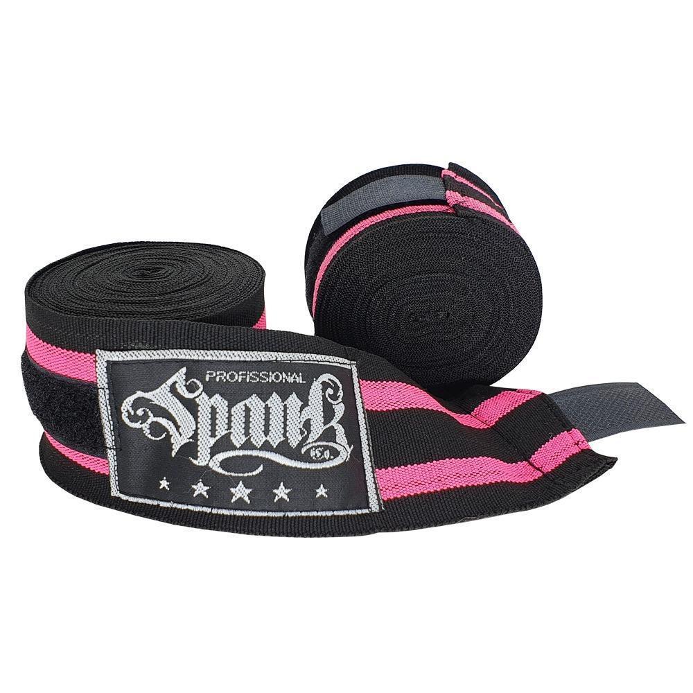 Miniatura Kit 10 Pares Bandagem Elástica Boxe 3Metros - Preto/Rosa