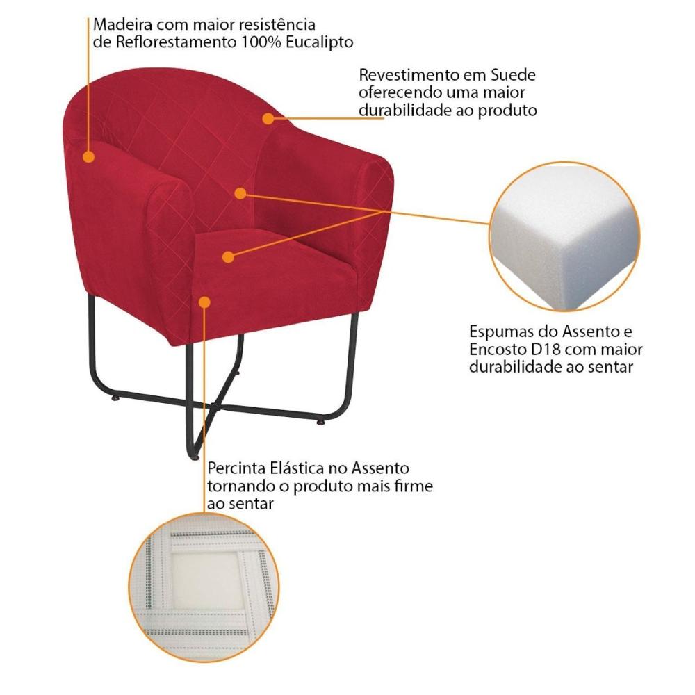 Miniatura Poltrona Herrera Base X Preta Suede Vermelho