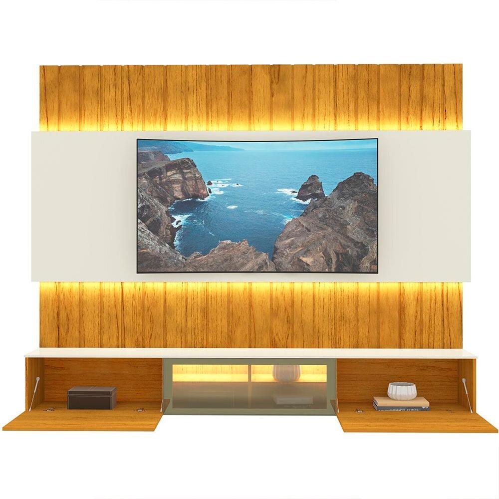 Miniatura Estante Home Para TV até 85 Polegadas com Led 230cm Soberano Reflecta Naturale/Off White