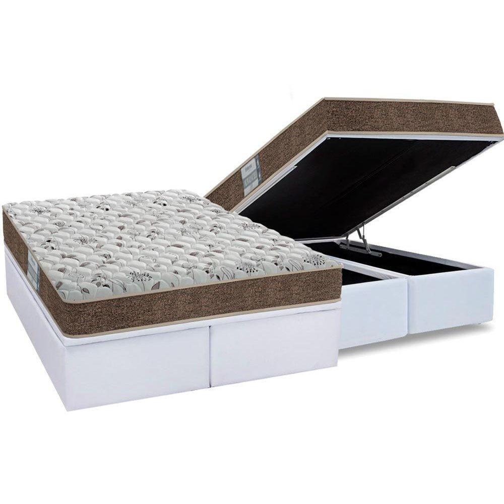 Miniatura Cama Box Baú Queen: Colchão Espuma D45 Probel Prodormir Advanced + Base Crc Courano White(158X198)
