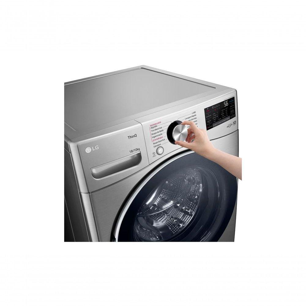 Lava e Seca LG Smart 18kg Inox Look com Inteligência Artificial AIDD™ WD18SV2S6BA 220V