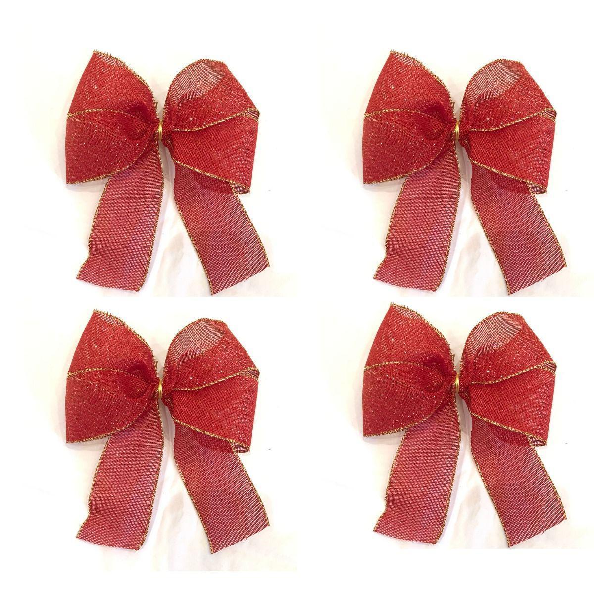 Miniatura Laço Grande Vermelho Telinha Decoração Árvore Natal 18Un