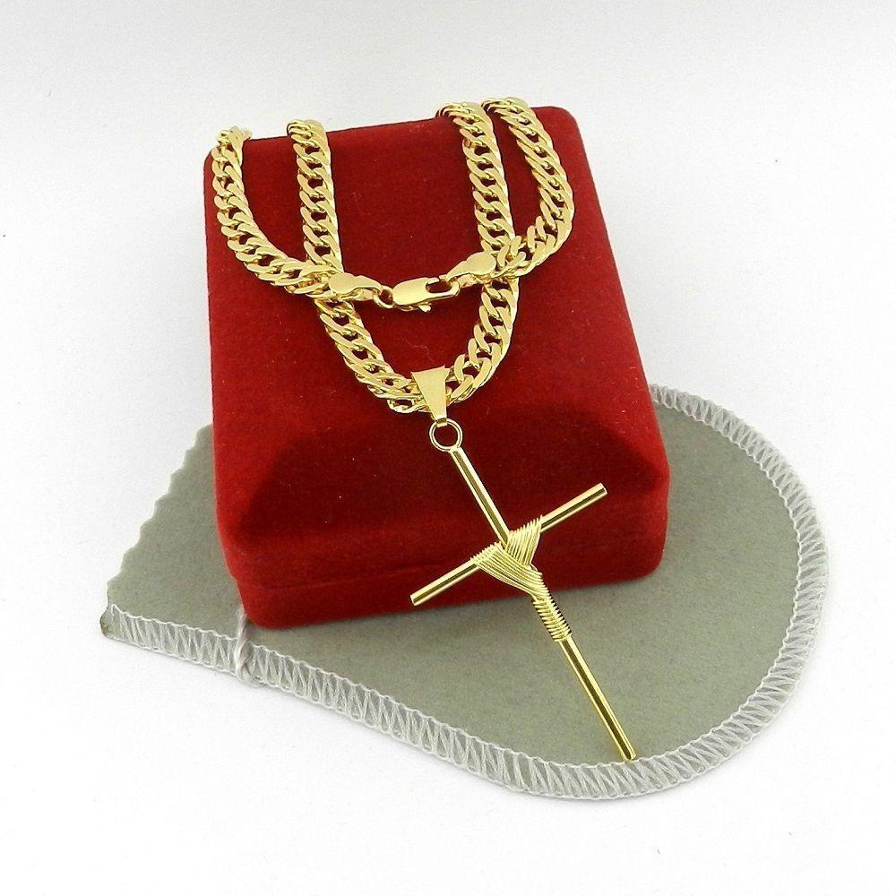 Miniatura Corrente Feminina 45Cm 5Mm + Cruz Palito Folheado Ouro Cr461