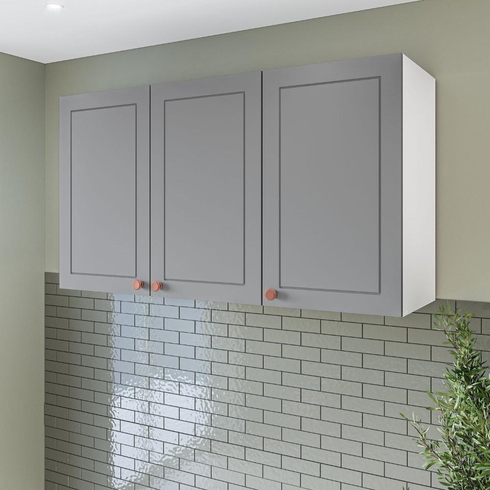 Miniatura Armário Aéreo 3 Portas 120 Cm Pérola Yescasa Branco / Cinza