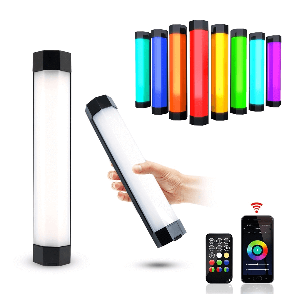 Miniatura Bastão LED RGB Luxceo P200 Luz Handheld (3000–6000K) Controle Remoto e Impermeável