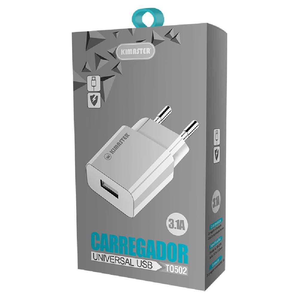 Miniatura Carregador De Tomada Kimaster Branco Usb