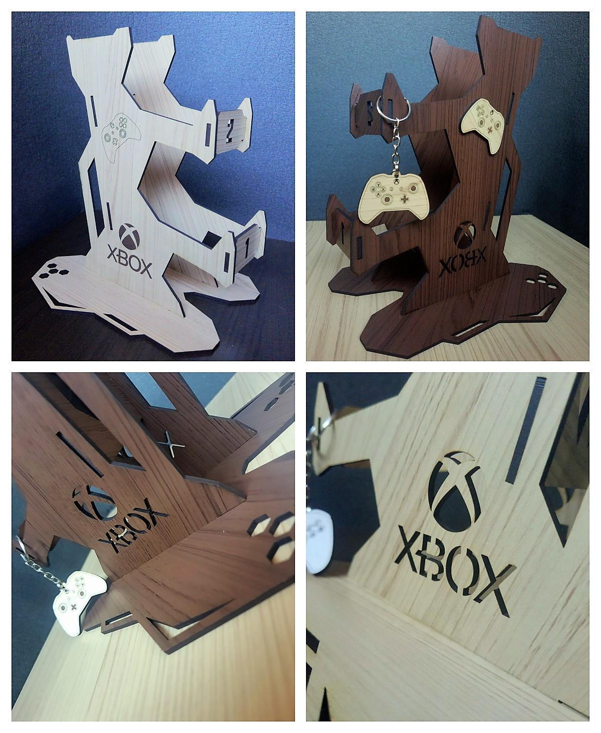 Suporte 2 Controles Headset Xbox + Chaveiro MDF Rosa