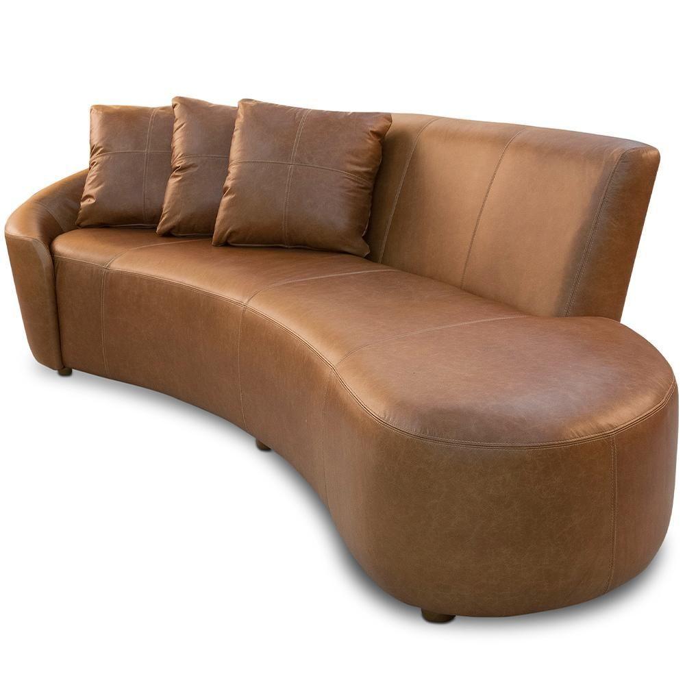 Miniatura Sofá 3 Lugares Com Puff Orgânico Sala Living 250cm Adam T03 Couro Cristal Marrom - Lyam Decor