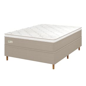 Miniatura Cama Box Casal Umaflex Milão com Revestimento em Malha + Colchão com Euro Pillow e Molas Ensacadas 30x138x188cm – Bege e Branca