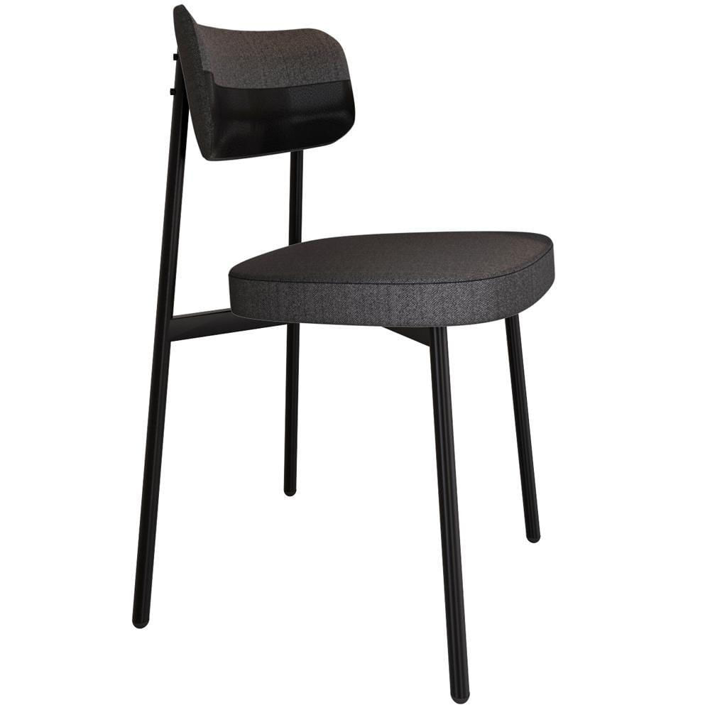 Miniatura Cadeira Estofada Para Sala De Jantar Astrid Preto C01 Linho Preto Courino Preto - Lyam Decor