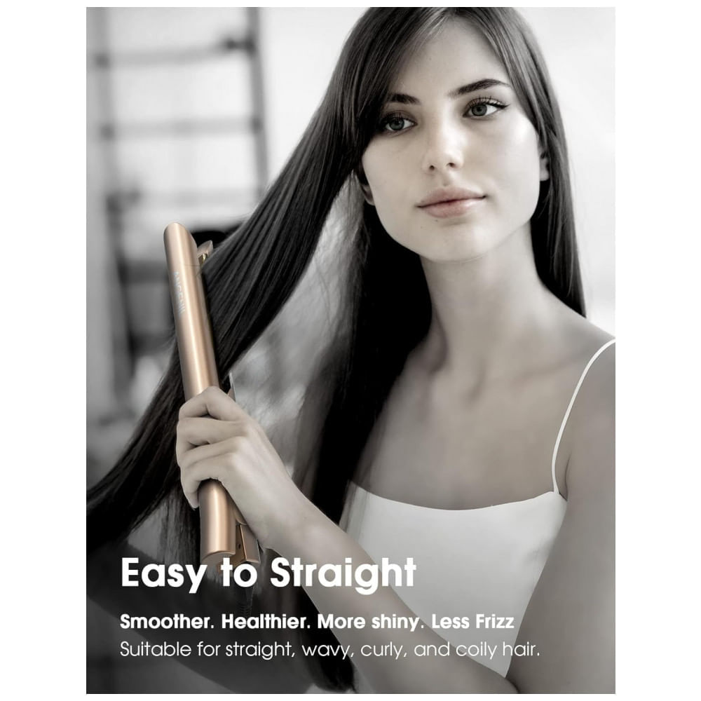 Miniatura Chapinha Prancha de Cabelo Profissional 2 em 1 com Placa Cerâmica e Visor LED, Bivolt, ANGENIL HS 068B, Dourado