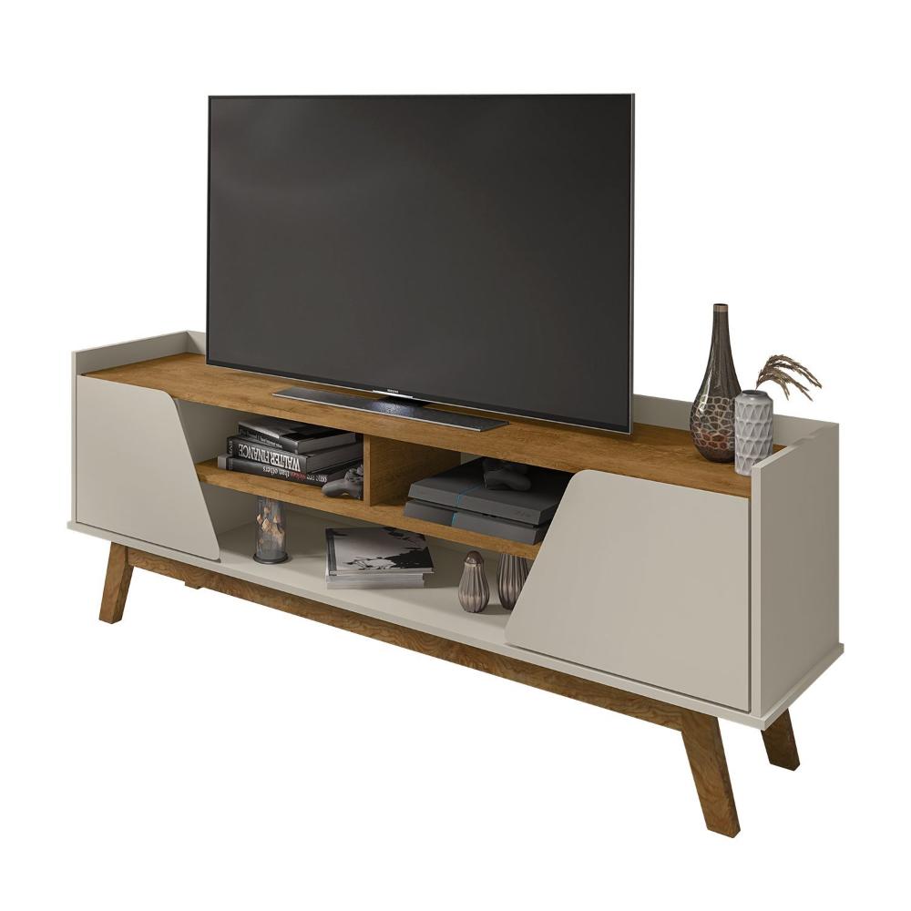 Miniatura Rack Para TV Até 65 Polegadas 2 Portas 3 Nichos Decor Móveis Bechara Off White/Naturalle