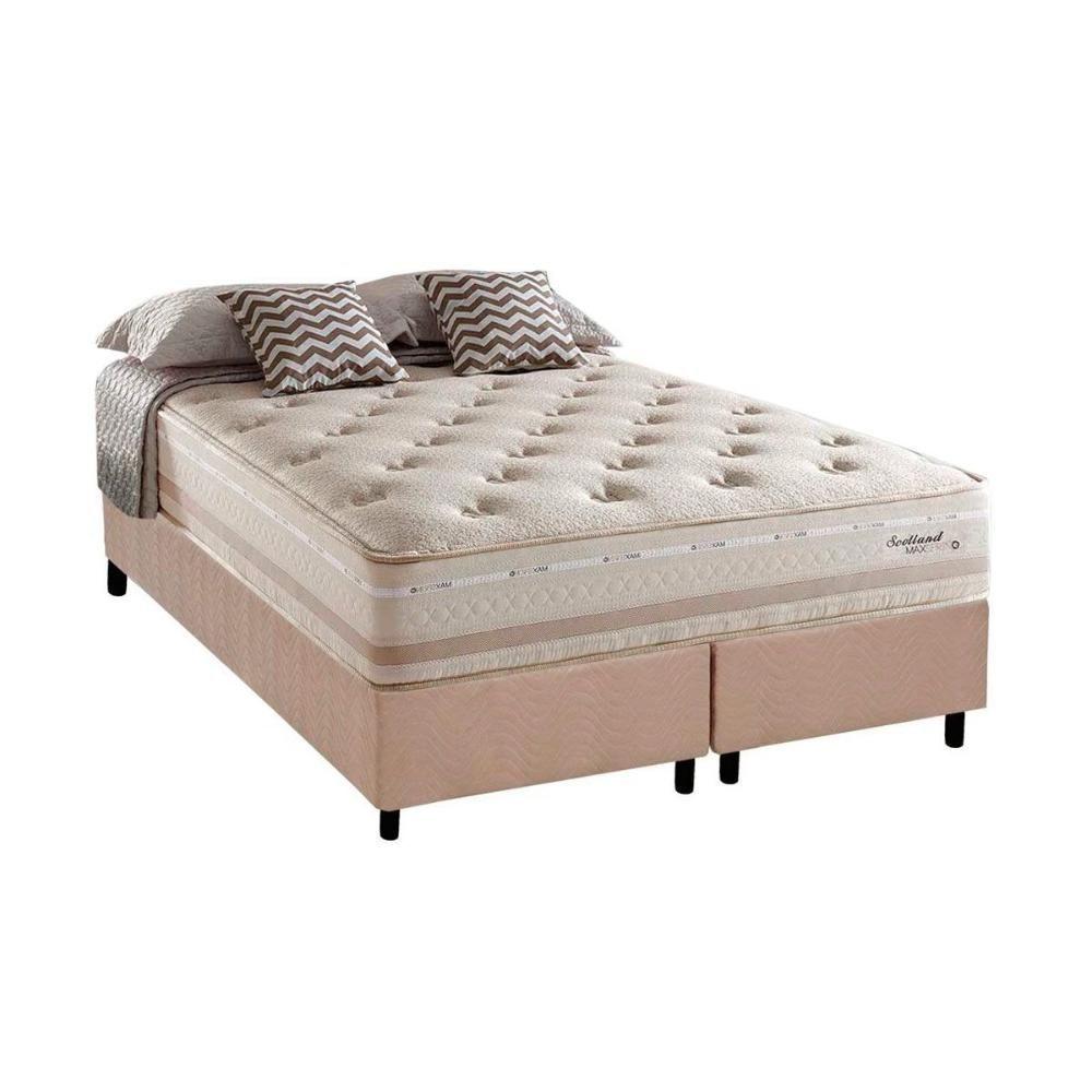 Miniatura Cama Box King: Colchão Molas Herval Maxspring Scotland + Base Crc Suede Clean(193X203)