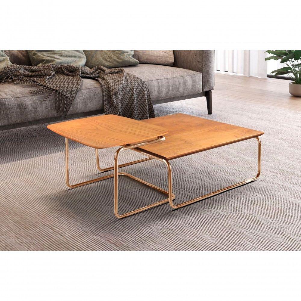 Miniatura Conjunto Mesa De Centro Kairos Base Cobre Larflex Cor:castanho