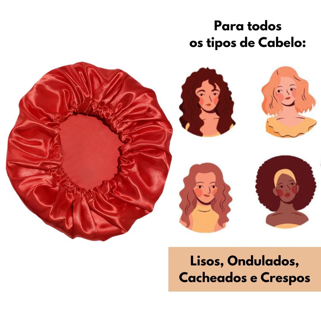 Miniatura Touca De Cetim Seda Vermelha Anti Frizz Para Dormir