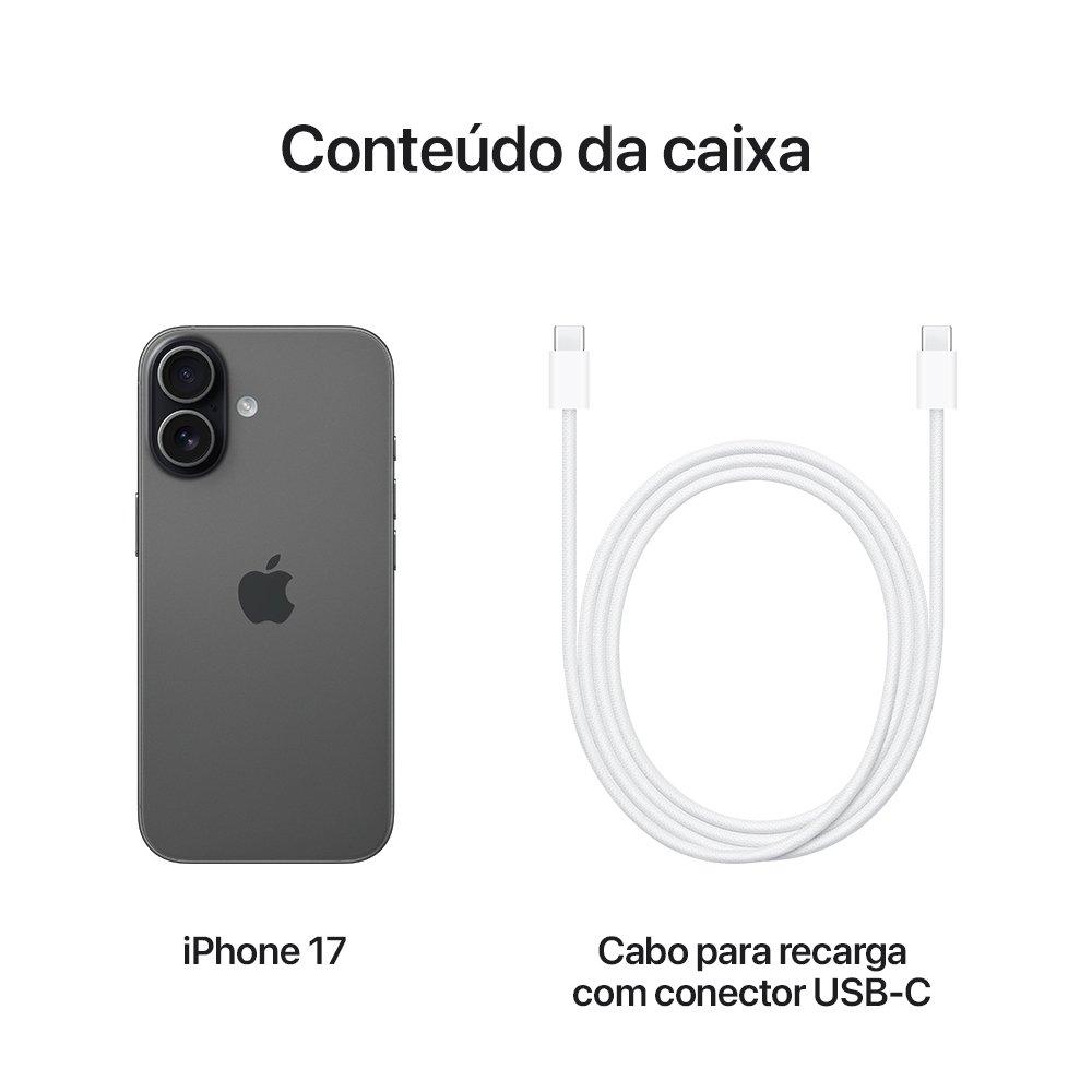 iPhone 17 Apple 256GB, Câmera Dupla Fusion 48MP, Tela 6.3" Super Retina XDR, Preto