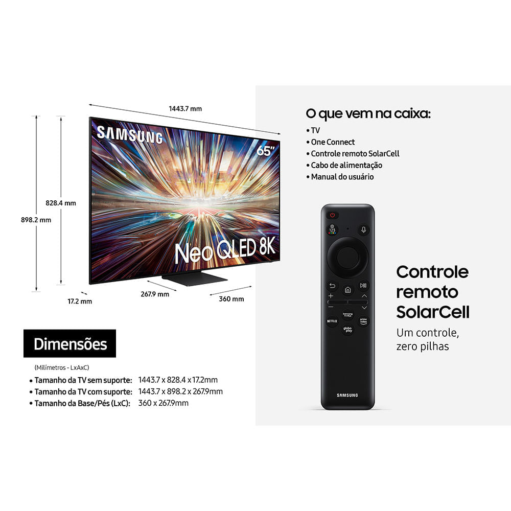 Smart TV Samsung AI Neo QLED 8K 65" Polegadas 65QN800D 2024, Processador com AI e Alexa Built-in Bivolt