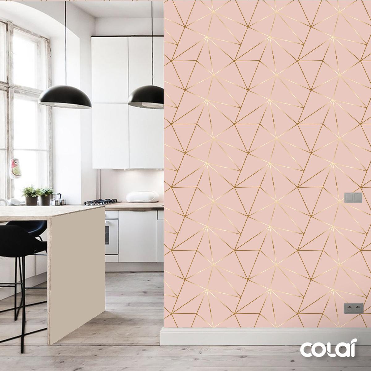 Miniatura Papel De Parede Zara Rosê Fio Gold Ouro Auto Colante 12M Papel de parede