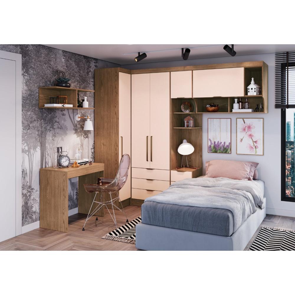 Miniatura Armário Aéreo Ponte Modulado 1 Porta 1 Nicho Infinity Móveis Castro Macadâmia/Blush Line