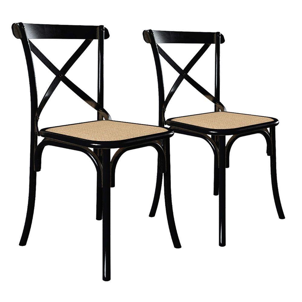 Miniatura Kit 2 Cadeiras Cross Katrina Preta Assento Corano Bege Aço Asturias