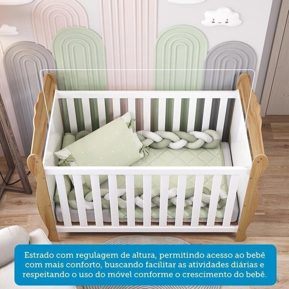 Quarto de Bebê Completo com Guarda-roupa 3 Portas e Cômoda e Berço Nina 100% Mdf Espresso Móveis Branco Brilho/Amêndoa