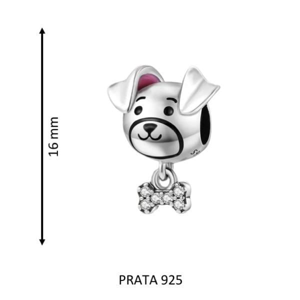 Miniatura Berloque Cachorrinho Osso Cravejado Joia Prata 925 Animais