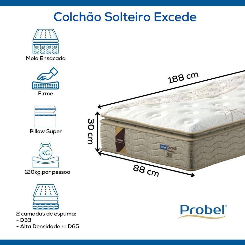 Colchão Solteiro Mola Ensacada Probel Excede Premium (88x188x30cm)
