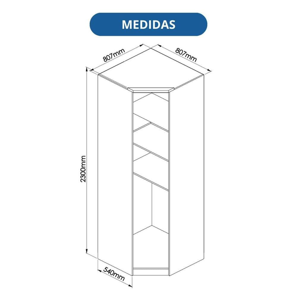 Módulo de Canto Oblíquo 1 Porta 3 Prateleiras Elegance Níquel