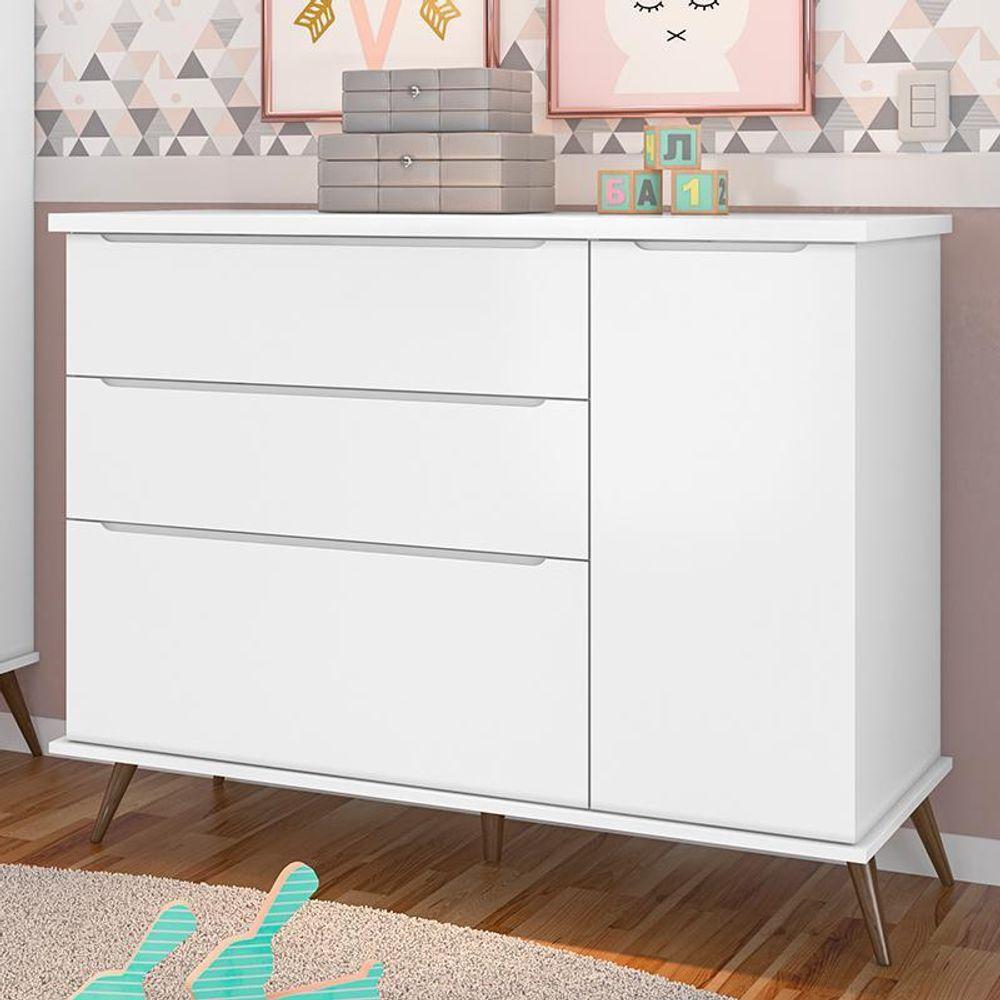 Miniatura Cômoda Infantil Retrô Melinda 1 Porta E 3 Gavetas Branco - Phoenix Baby Branco