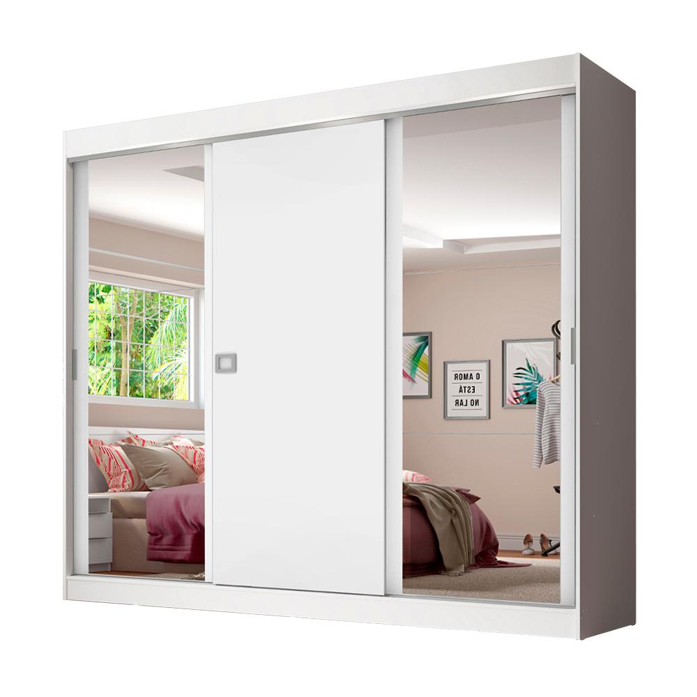 Miniatura Guarda-Roupa Casal Madesa Napoli 3 Portas de Correr com Espelho - Branco Branco