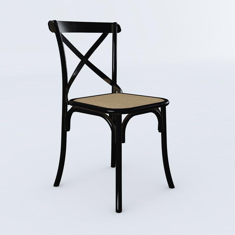 Miniatura Kit 2 Cadeiras Cross Katrina Preta Assento Corano Bege Aço Asturias