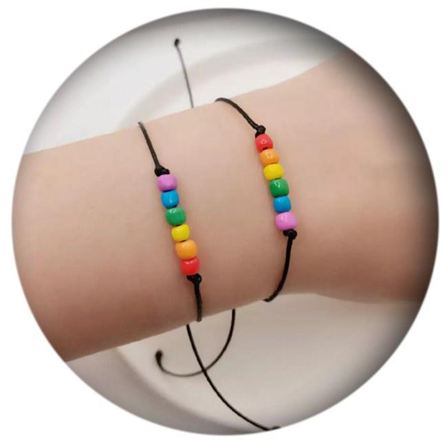 Pulseira Casal Fecho Miçangas Pride Colorida Detalhes P0078