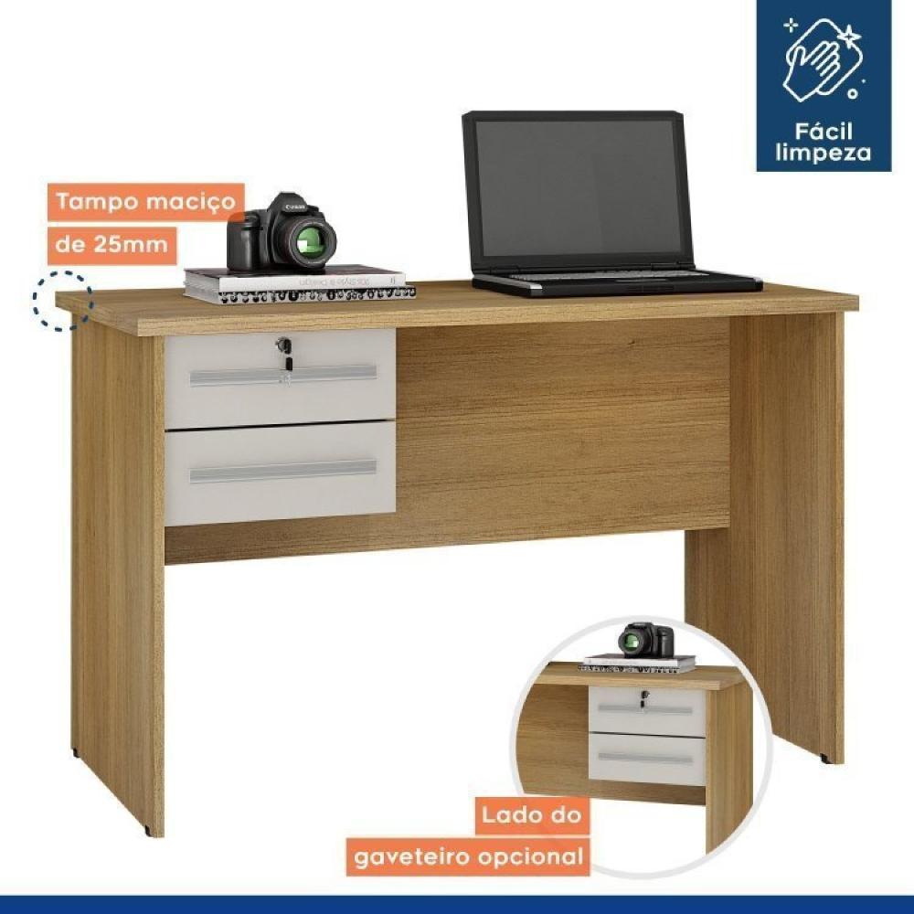 Miniatura Conjunto Mesa para Computador 2 Gavetas Byte e Armário Multiuso 2 Portas com Chave Asteca Cinamomo/Off White