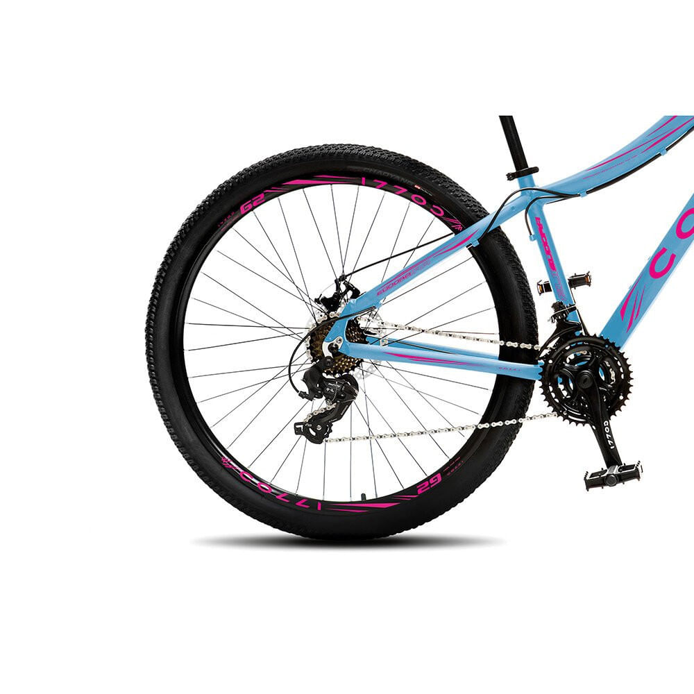 Miniatura Bicicleta Colli Eudora Aro 29 Freio a Disco Quadro 15,5 Azul Champanhe com Rosa Neon