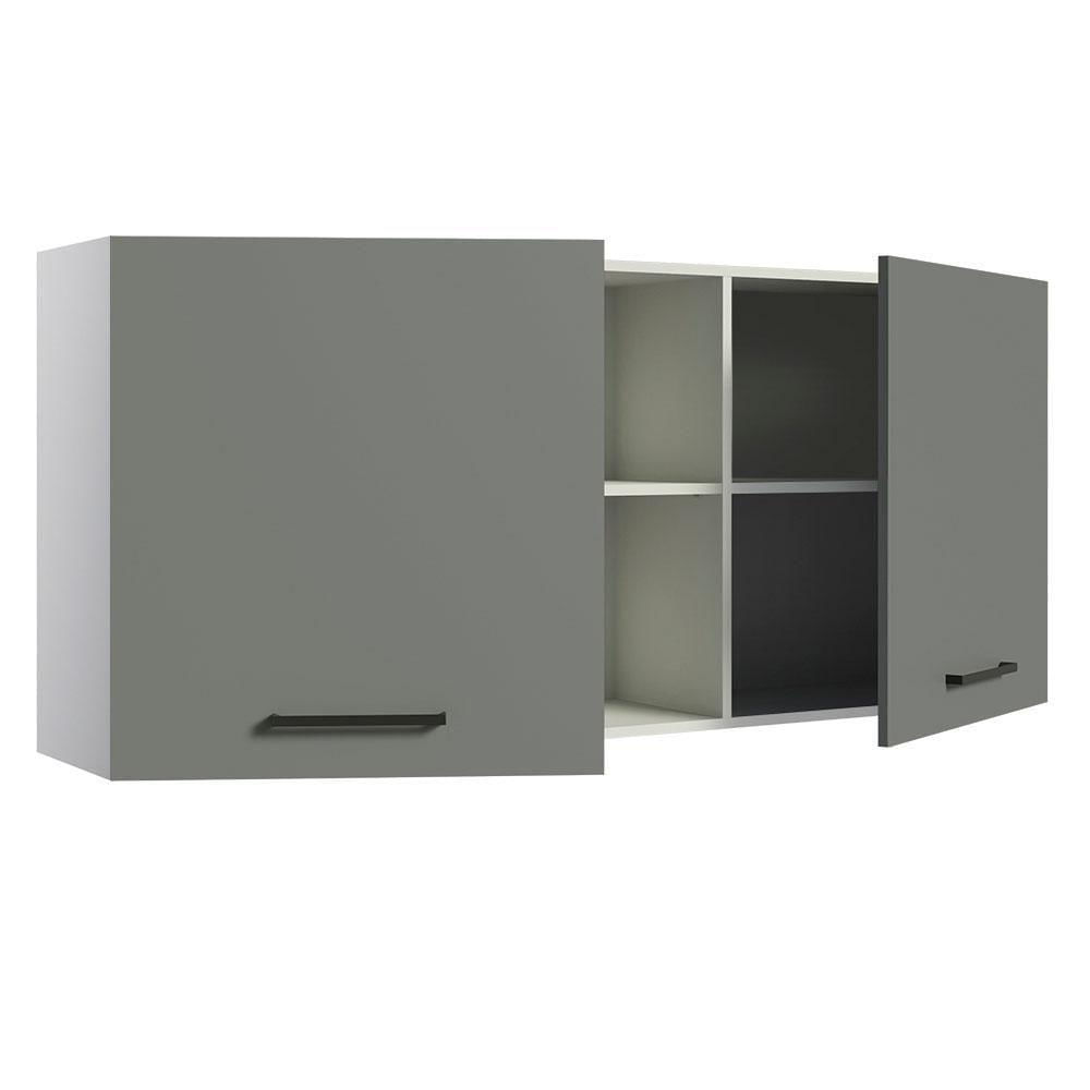 Armário Aéreo 150 Cm 2 Portas E 2 Nichos Branco/Cinza