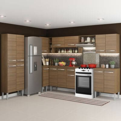 Miniatura Cozinha Completa de Canto Reto Madesa Emilly Moon com Armário e Balcão 15 Portas 1 Gaveta Rustic Cor:Rustic