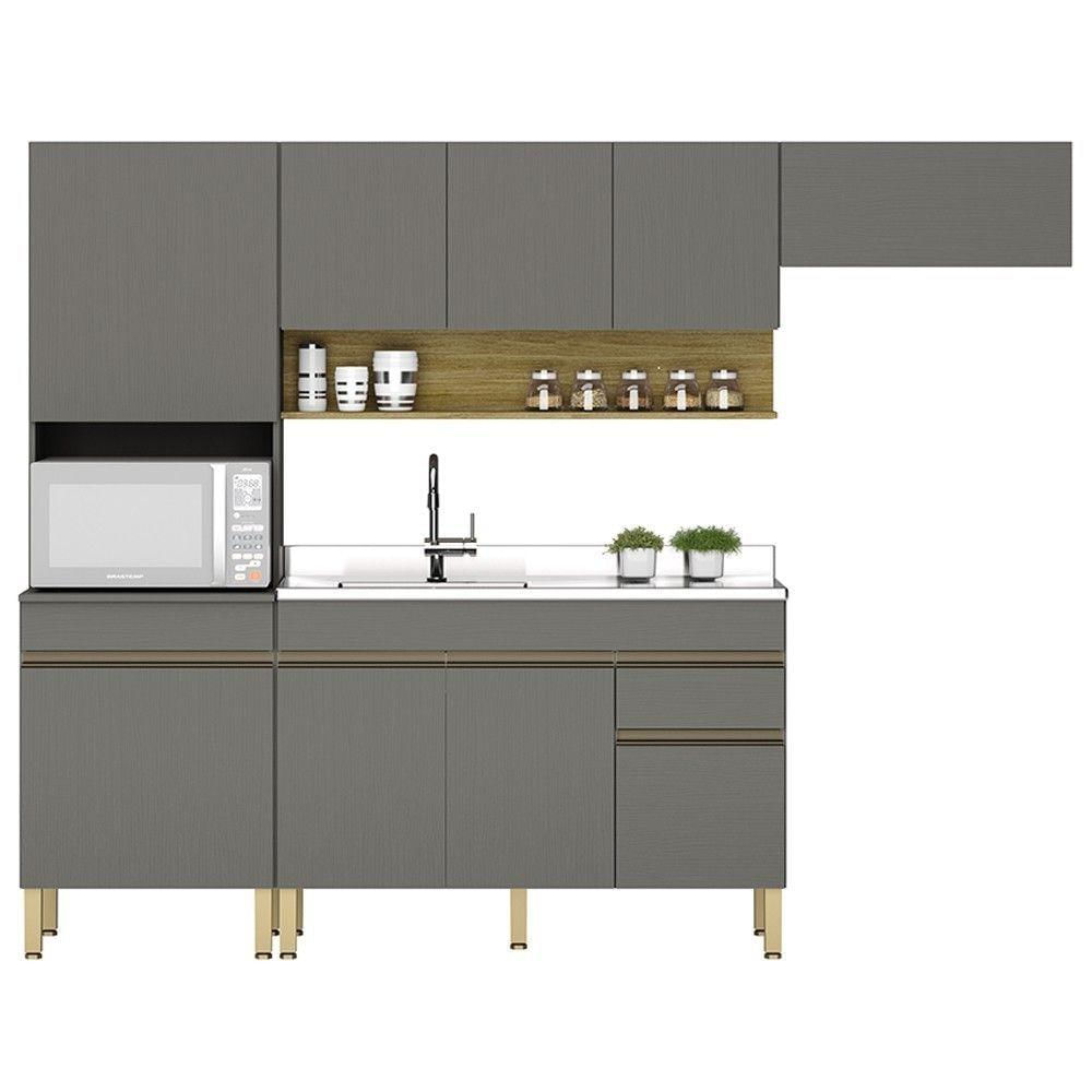 Miniatura Armário De Cozinha 5 Peças Balcão Com Pia 120cm Lina10 K02 Gris/freijó - Mpozenato