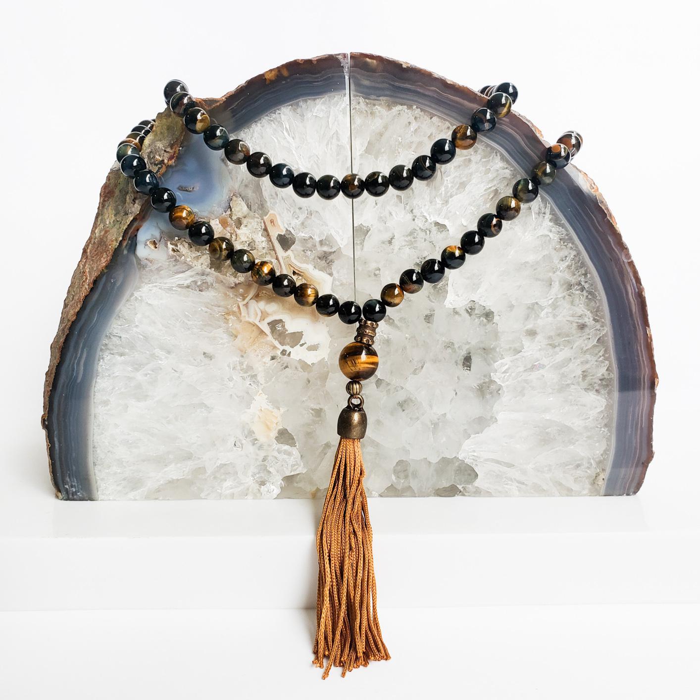 Miniatura Japamala De Olho De Falcão Rosário De Orações Budismo Mantra