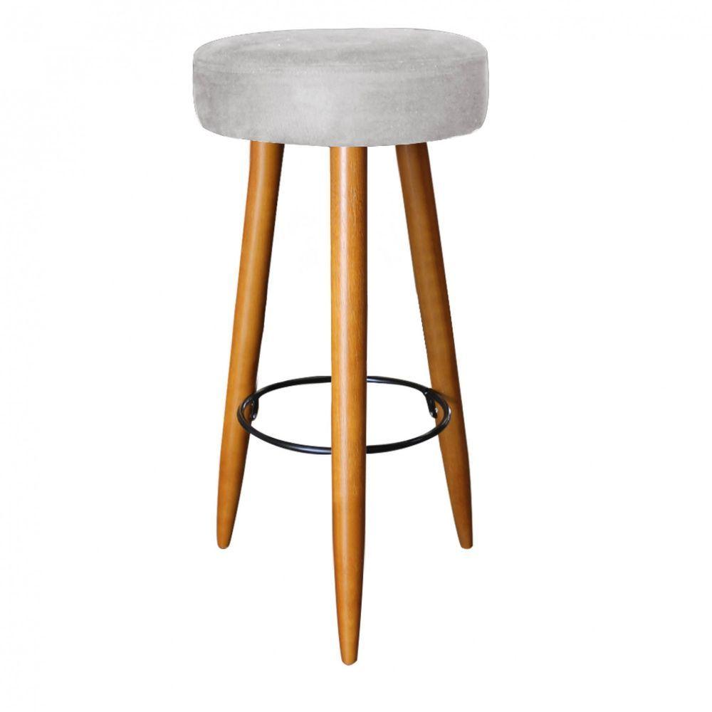 Miniatura Banqueta Alta Lia Para Cozinha Bar Balcão Bistrô Pé Palito Castanho Suede Cinza