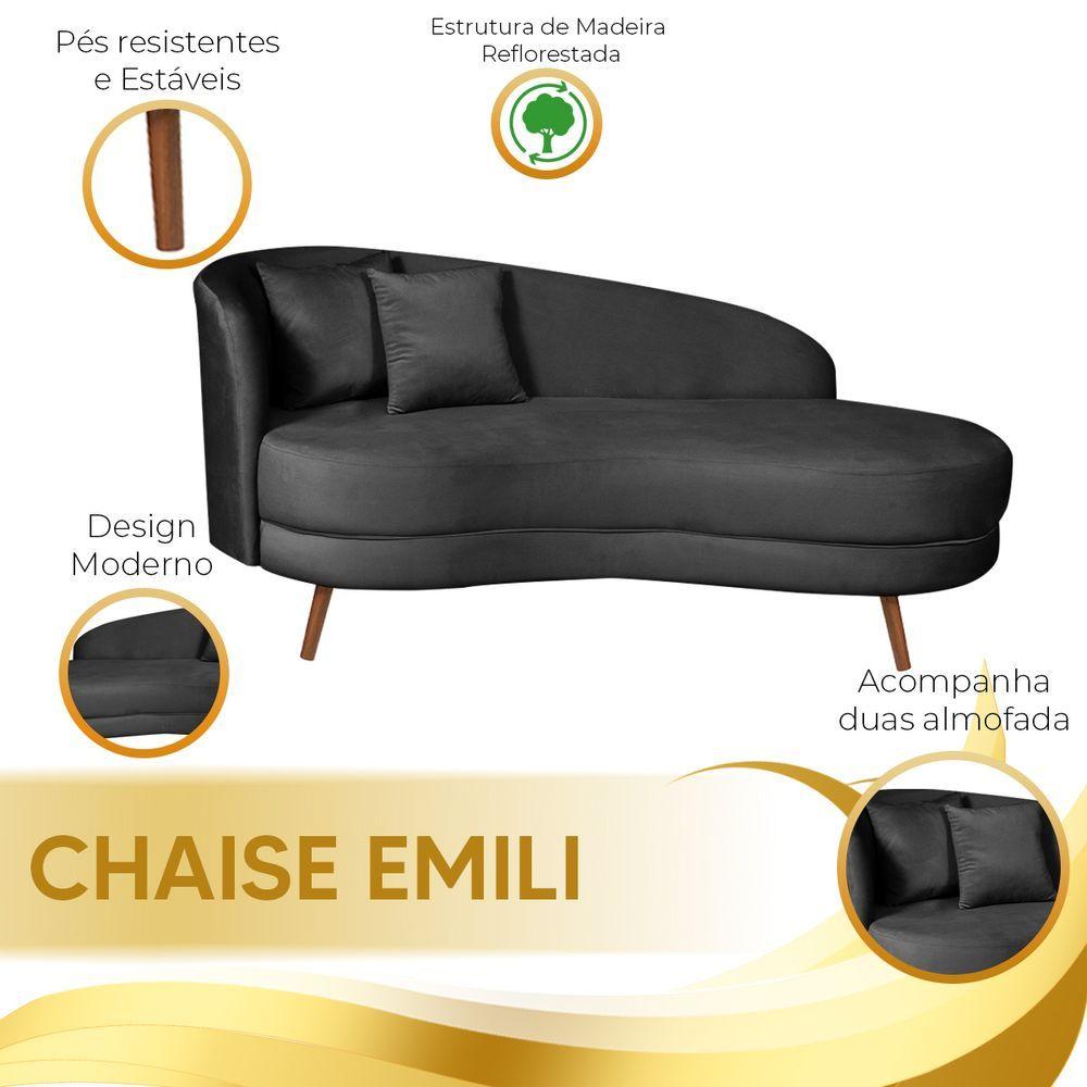 Miniatura Chaise Longue Divã Emili 1,60 Veludo Preto