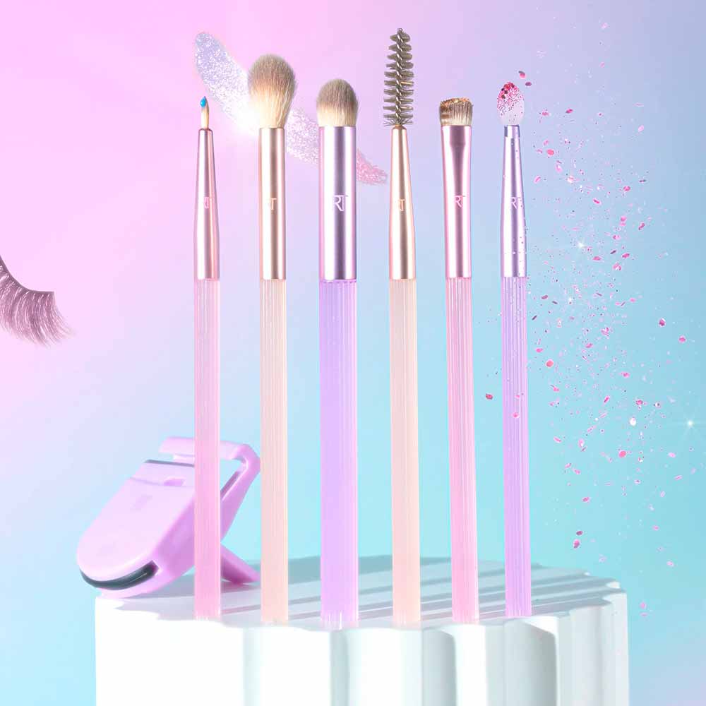 Miniatura Real Techniques Pastel Pop Frosted Lids Eye Kit - 6 Pincéis para Olhos + 1 Mini Curvador de Cílios Kit