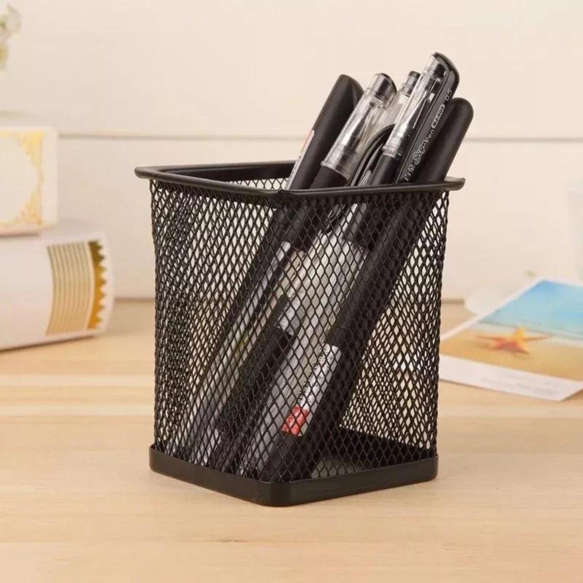 Miniatura Kit 6 Organizador De Escrivaninha Metal Preto - Quadrado
